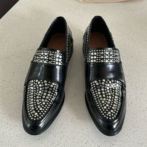 Zara Silver Studded Black Loafers Size 36